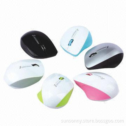 3-key Fashion and Beautiful 2.4G Wireless Mouse with 1,000DPI and Metal Scroll Grip, Middle Size
